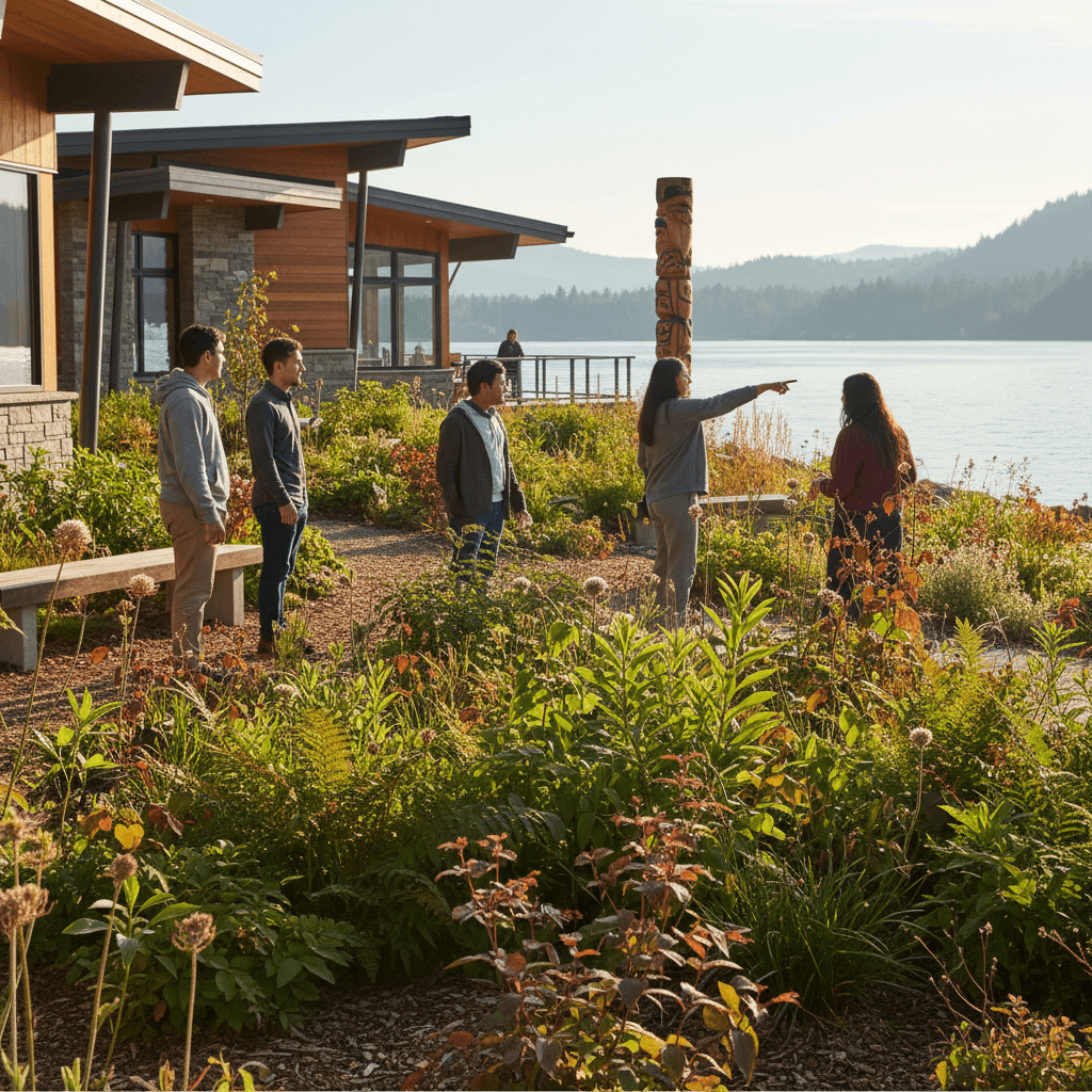 Native Snuneymuxw landscaping at The Village at stlilnup