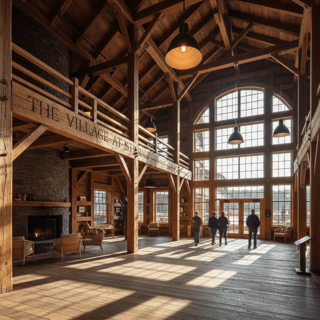 Boatyard-inspired timber framing and exposed beams at The Village at stlilnup